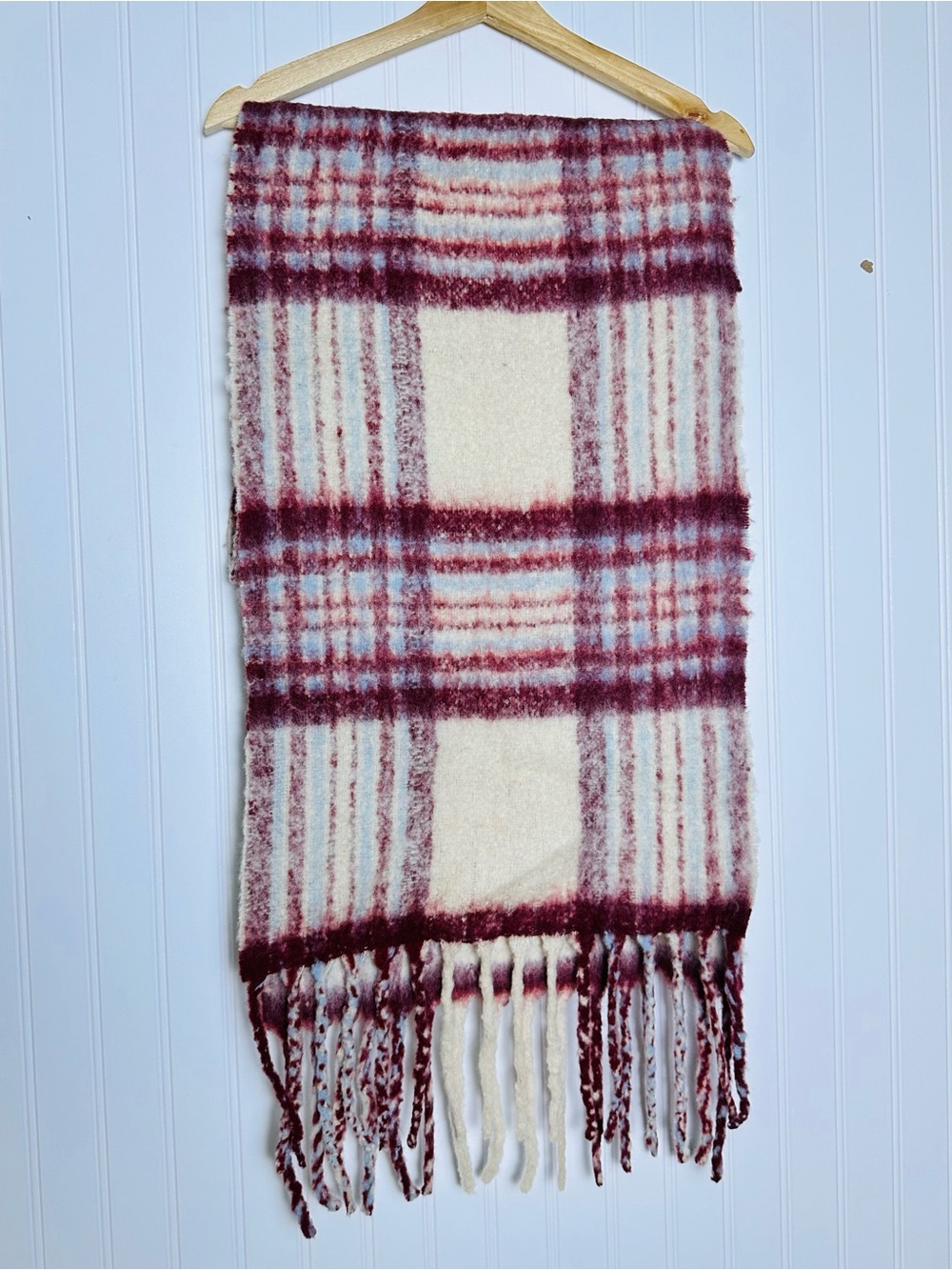 Madewell Scarf Alpaca-Blend Scarf chunky fringed tassels Plaid Check One Size - Picture 3 of 7